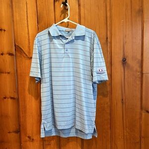 Peter Millar Men’s Southern Comfort Golf Polo Blue Striped Ballen Isles Size L